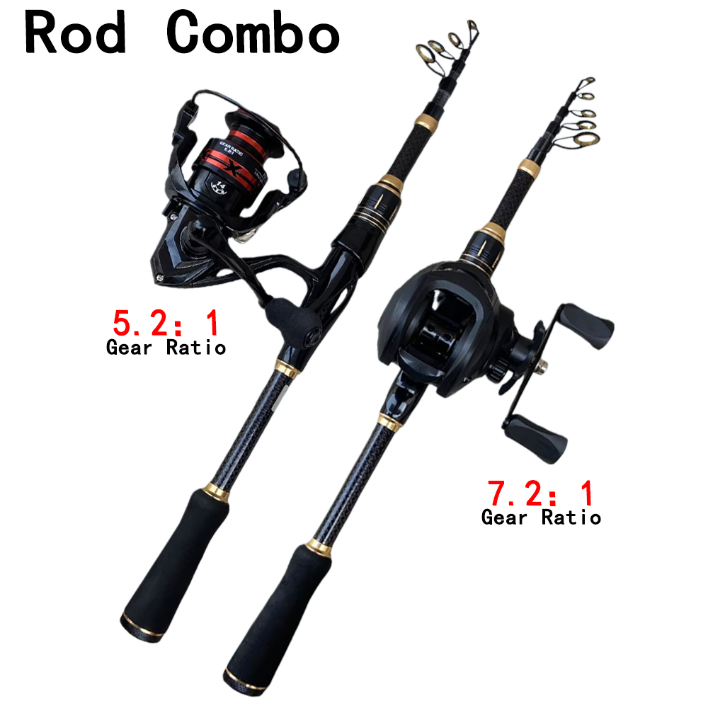 Spincast Reel - Telescopic Baitcasting Fishing Rod Reel Set